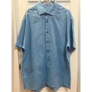 Bertigo Men's Button Down Short Sleeve Linen Shirt Size 2XL Light blue